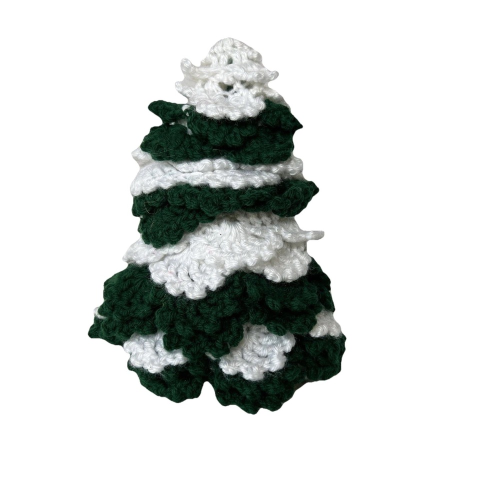 Handmade Vintage 11" Crochet Christmas Tree Decor Cottage Country Kitschy Retro - Picture 3 of 9